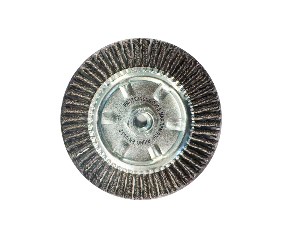 Cepillo Circular de Acero Trenzado 6" con Tuerca M14 RHINO