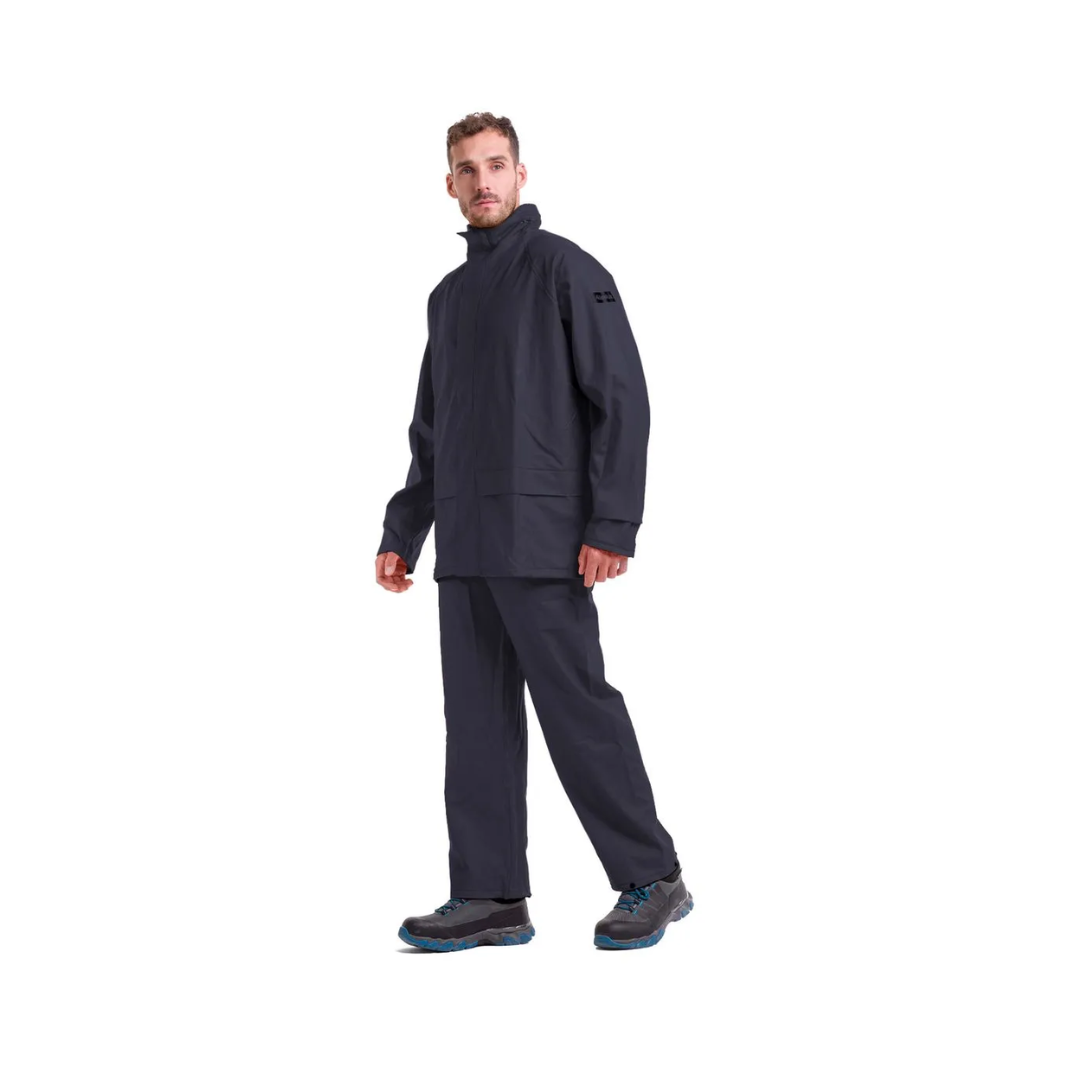 Impermeable de PU color Azul chaqueta con gorro y pantalón
