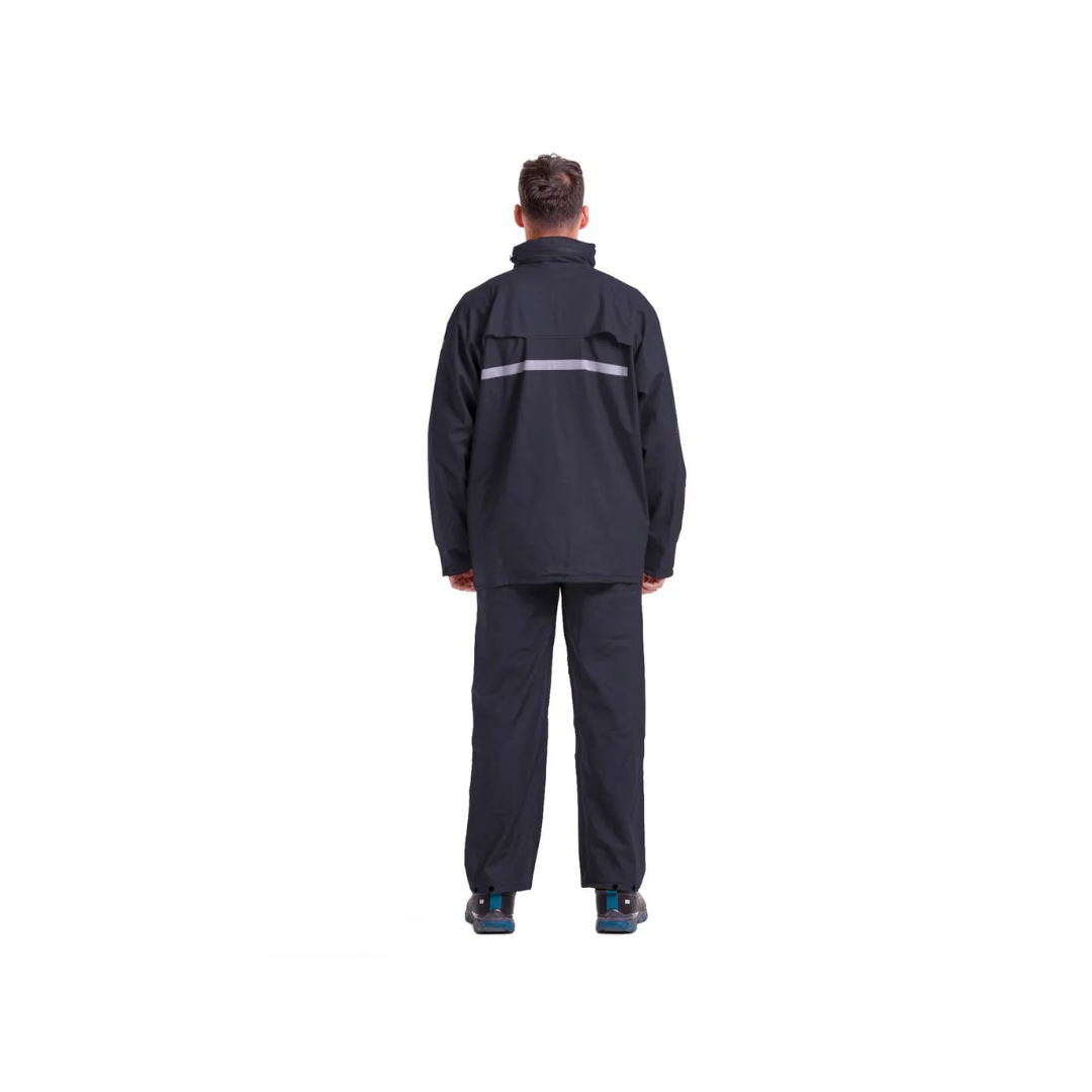 Impermeable de PU color Azul chaqueta con gorro y pantalón