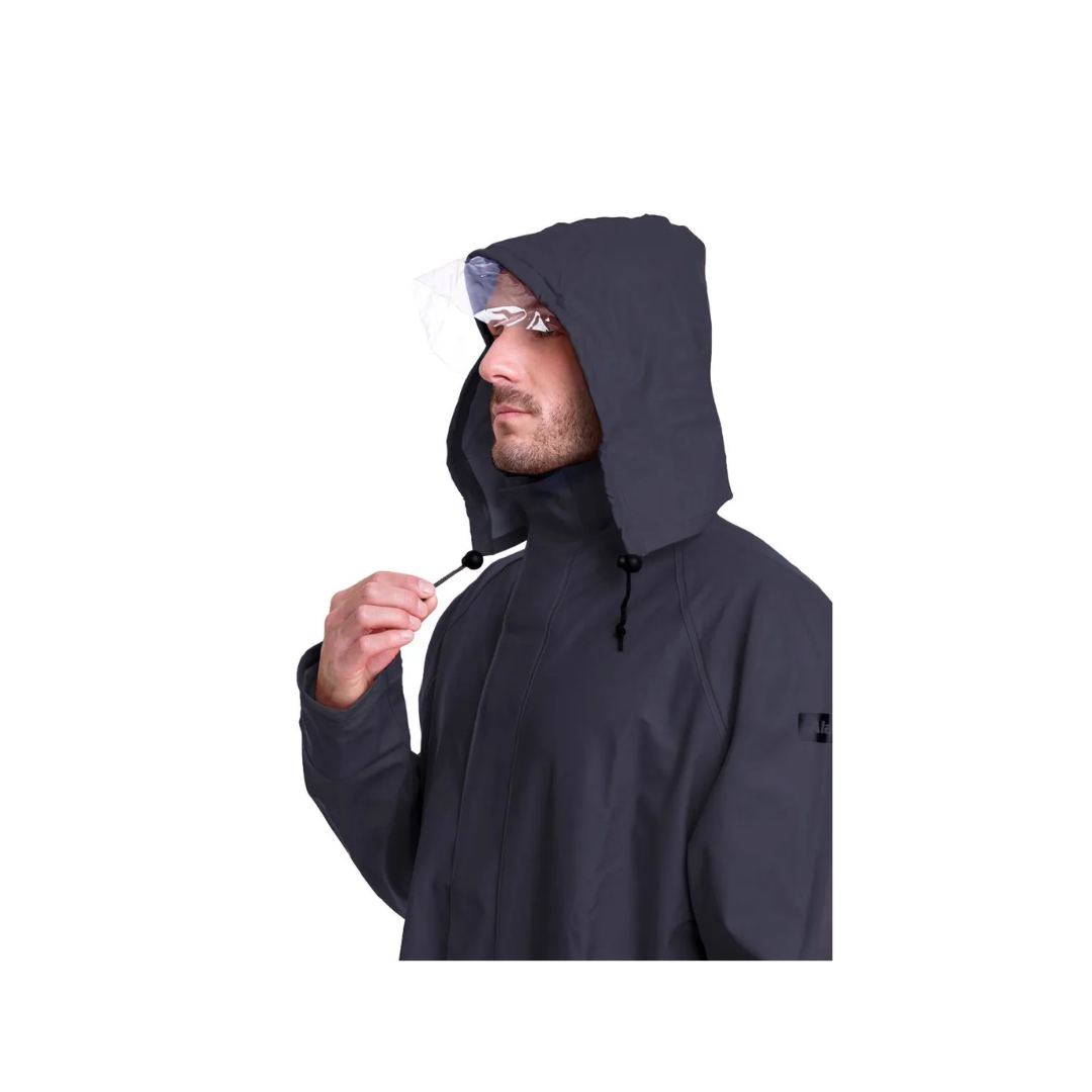 Impermeable de PU color Azul chaqueta con gorro y pantalón