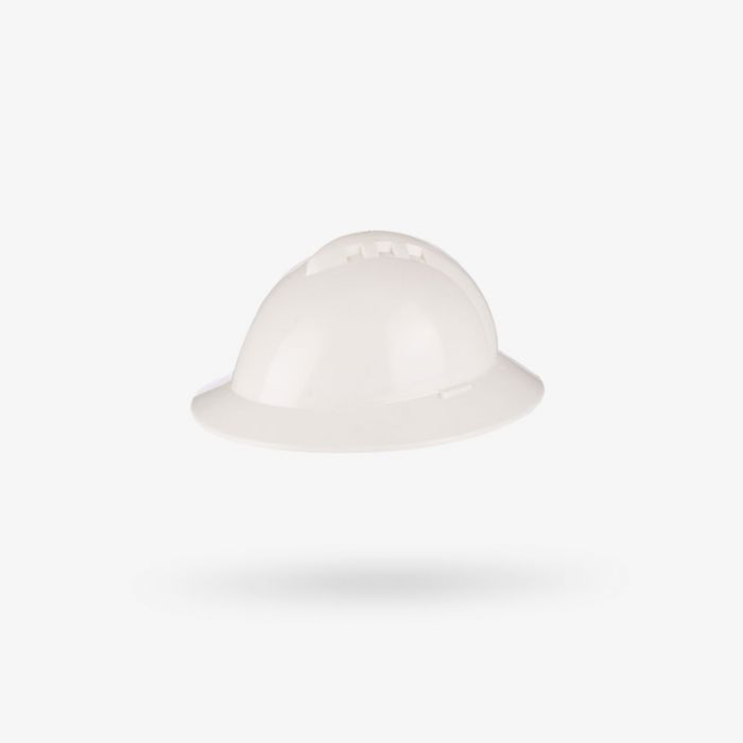 Casco MILENIUM class FULL BRIM color Blanco Sin slop con badana plastica ajuste ratchet