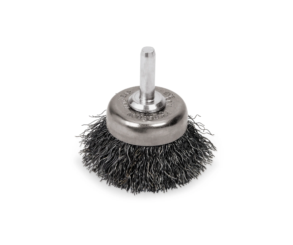 Cepillo de alambre de acero con vastago de 1/4'' tipo copa de 1.1/2''