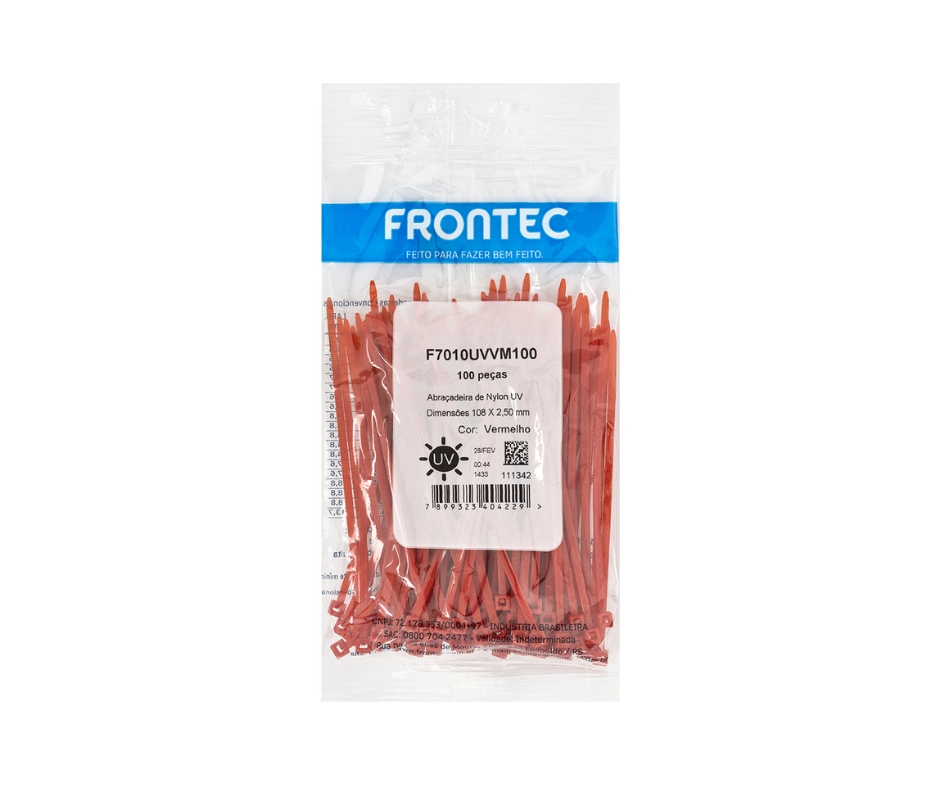 Precinto de Nylon Rojo NY 100X2,5mm (100 Pzas) Bolsa - FRONTEC