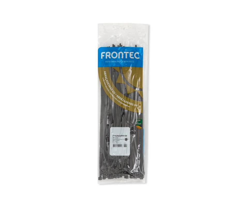 Precinto de Nylon Negro UV 300x4,8 mm (100 Pzas) Bolsa - FRONTEC