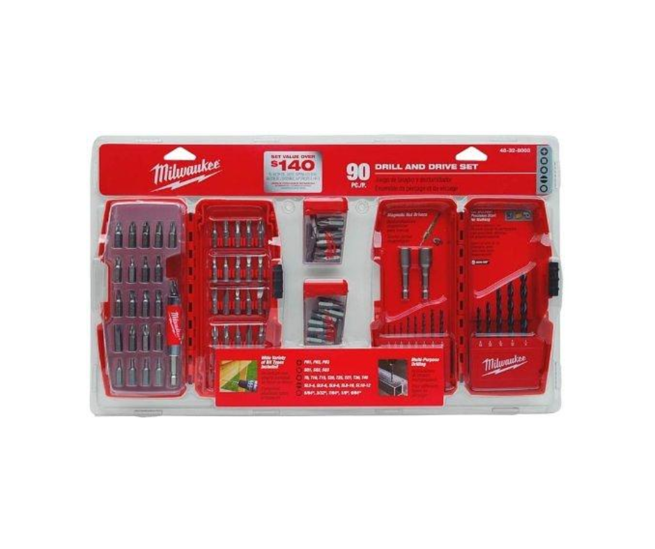 Set de brocas de 1/16'' - 1/4'' y puntas para taladros (90 Pzas.) ''MILWAUKEE''