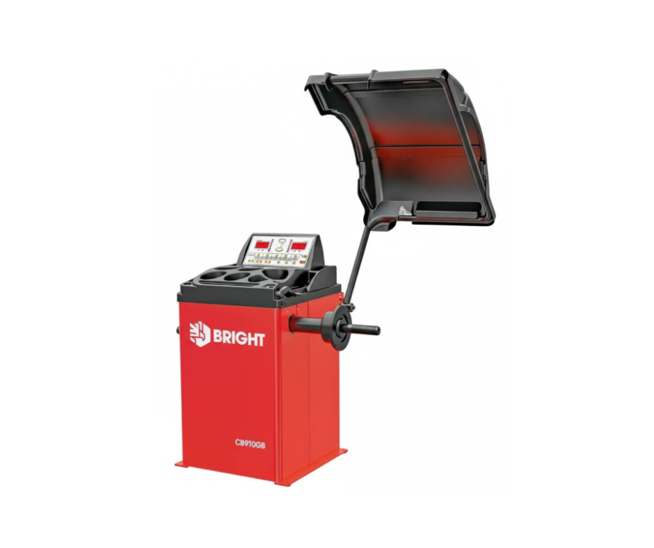 Balanceadora de Ruedas Profesional BRIGHT CB910GB | Con Capucha, 220V, Precisión ±1g — Para Autos y Motos