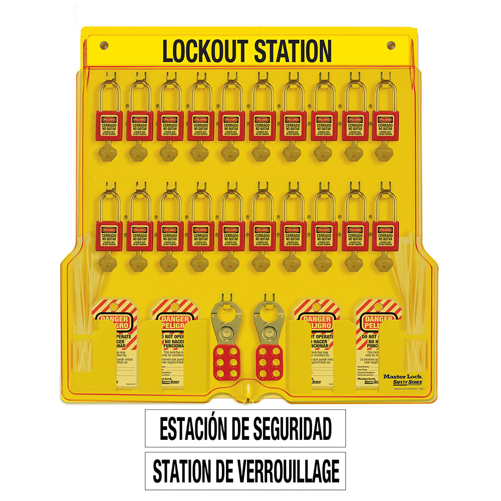 Estación Completa de 20 Candados Termoplásticos Zenex en Inglés y Español 'MASTER LOCK'