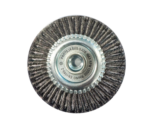 Cepillo Circular de Acero Trenzado 4.1/2" con Tuerca M14 RHINO