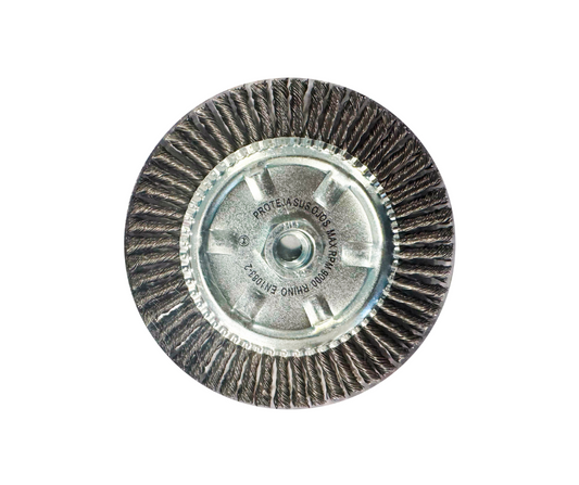 Cepillo Circular de Acero Trenzado 6" con Tuerca M14 RHINO