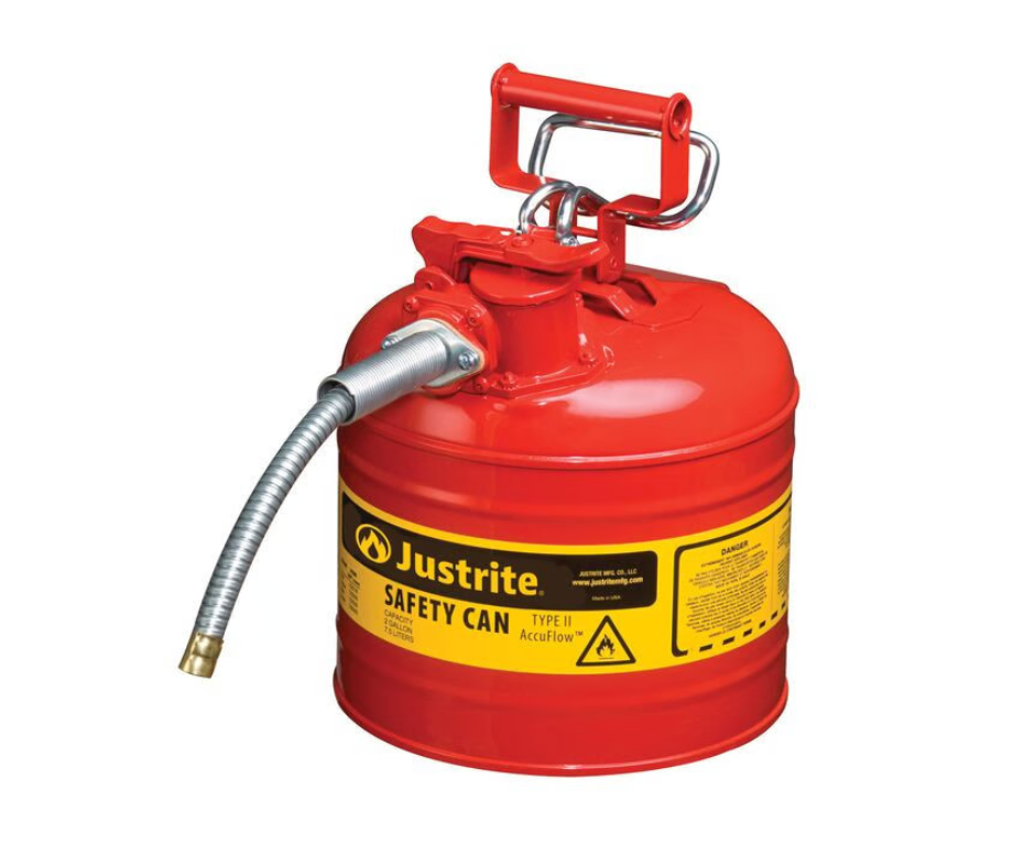 Bidón de Seguridad Acero 7.5 L - Rojo con Manguera de 5/8'' "JUSTRITE"