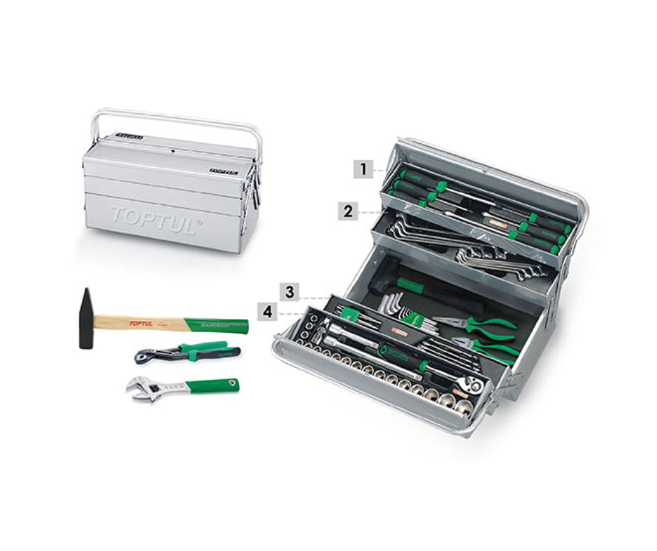 Caja de Herramientas Plegable TOPTUL - 65 Piezas (Voladizo)