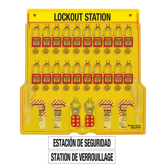 Estación Completa de 20 Candados Termoplásticos Zenex en Inglés y Español 'MASTER LOCK'